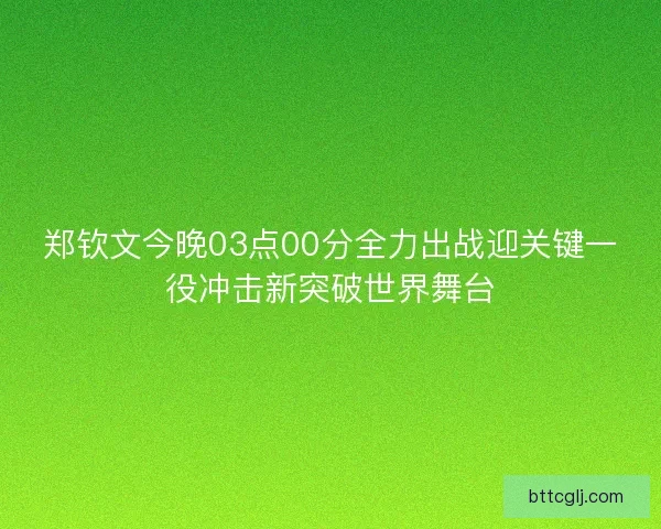 郑钦文今晚03点00分全力出战迎关键一役冲击新突破世界舞台